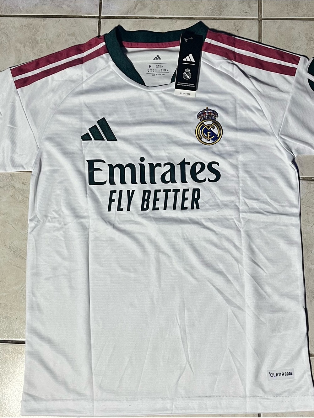 adidas Real Madrid White Jersey with Dark Green and Burgundy Accents